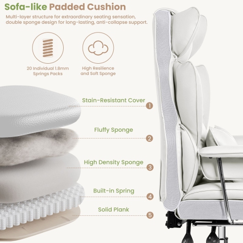 Coolse Big & Tall Ergonomic Office Chair with Foot Rest, High Back PU Leather Executive Chair with metal Armrests, Lumbar Support for Home or Work,