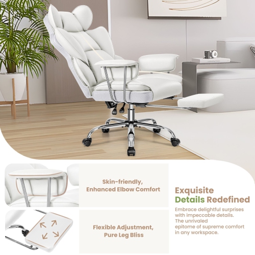 Coolse Big & Tall Ergonomic Office Chair with Foot Rest, High Back PU Leather Executive Chair with metal Armrests, Lumbar Support for Home or Work,