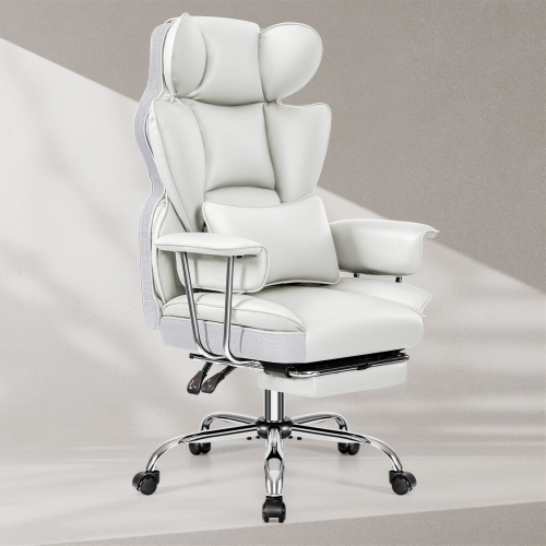 Coolse Big & Tall Ergonomic Office Chair with Foot Rest, High Back PU Leather Executive Chair with metal Armrests, Lumbar Support for Home or Work,