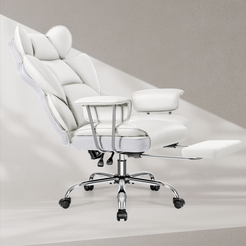 Coolse Big & Tall Ergonomic Office Chair with Foot Rest, High Back PU Leather Executive Chair with metal Armrests, Lumbar Support for Home or Work,