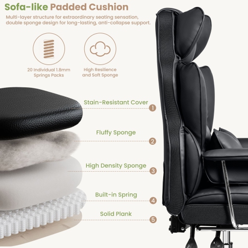 Coolse Big & Tall Ergonomic Office Chair with Foot Rest, High Back PU Leather Executive Chair with metal Armrests, Lumbar Support for Home or Work,