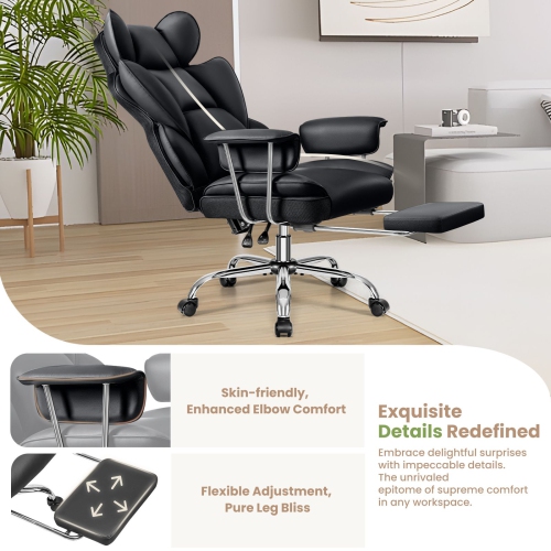 Coolse Big & Tall Ergonomic Office Chair with Foot Rest, High Back PU Leather Executive Chair with metal Armrests, Lumbar Support for Home or Work,