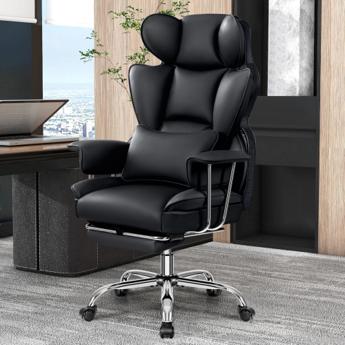 Coolse Big & Tall Ergonomic Office Chair with Foot Rest, High Back PU Leather Executive Chair with metal Armrests, Lumbar Support for Home or Work,