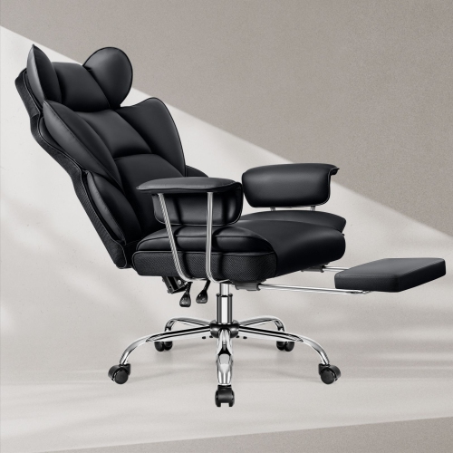 Coolse Big & Tall Ergonomic Office Chair with Foot Rest, High Back PU Leather Executive Chair with metal Armrests, Lumbar Support for Home or Work,