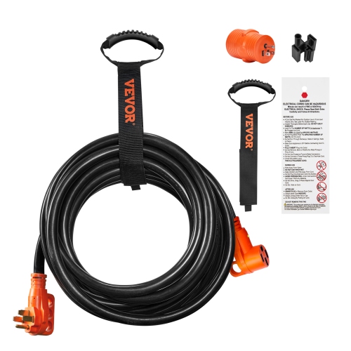VEVOR 15 ft RV Extension Cord, 50 Amp, Heavy Duty STW RV Power Cord, NEMA 14-50R Female NEMA 14-50P Male Plug, with LED Indicator Handle 15A Adapter,