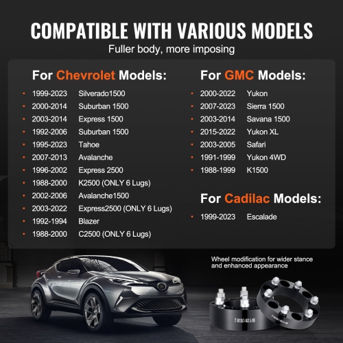 VEVOR 2" 6"x5.5" Wheel Spacers, Wheel Adapters, 6 Lug Forged Spacer, 108 mm Bore Hubcentric M14 x1.5 Studs Spacers, Fit for 1988-2023 Chevrolet, GMC,