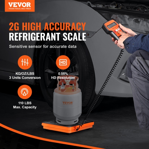 VEVOR 110 LBS Refrigerant Scale HAVC Charging Recovery Freon Scale, with Wired Remote Control, 2g High Precision Electronic Digital Recovery Weight