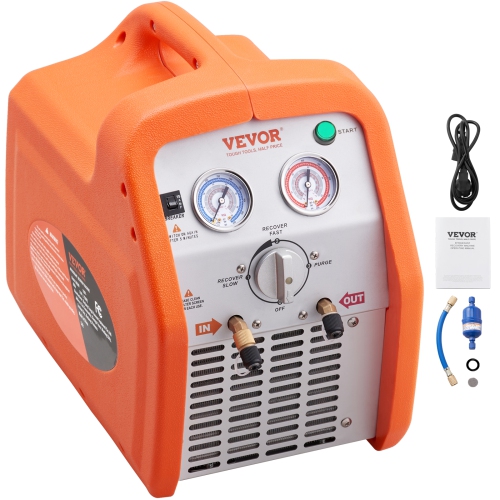 VEVOR 1 HP Refrigerant Recovery Machine - Dual Cylinder AC Recovery Machine with High Pressure Protection 120V 60Hz Machine HVAC for Vapor Liquid