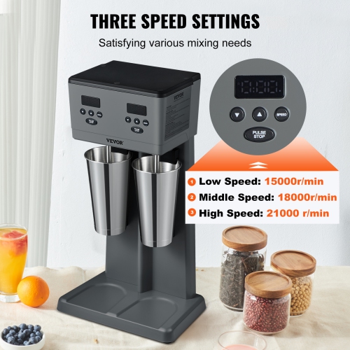 Machine à lait frappé VEVOR 375&nbsp;W x 2, machine à lait frappé électrique, mélangeur commercial à deux têtes, microcommutateur intelligent LED,