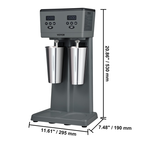 Machine à lait frappé VEVOR 375&nbsp;W x 2, machine à lait frappé électrique, mélangeur commercial à deux têtes, microcommutateur intelligent LED,
