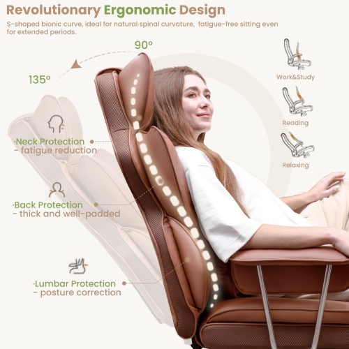 Coolse Big & Tall Ergonomic Office Chair with Foot Rest, High Back PU Leather Executive Chair with metal Armrests, Lumbar Support for Home or Work,