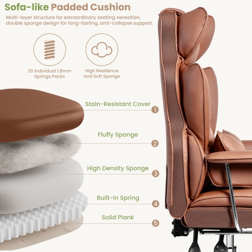 Coolse Big & Tall Ergonomic Office Chair with Foot Rest, High Back PU Leather Executive Chair with metal Armrests, Lumbar Support for Home or Work,