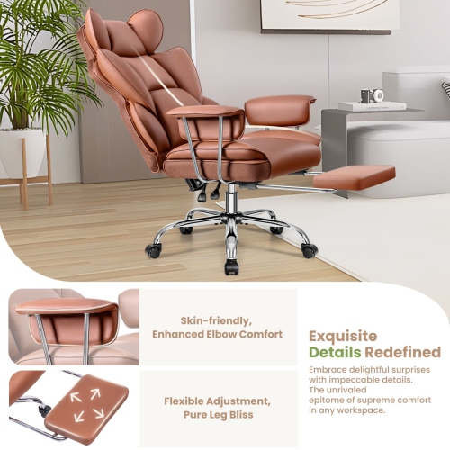 Coolse Big & Tall Ergonomic Office Chair with Foot Rest, High Back PU Leather Executive Chair with metal Armrests, Lumbar Support for Home or Work,