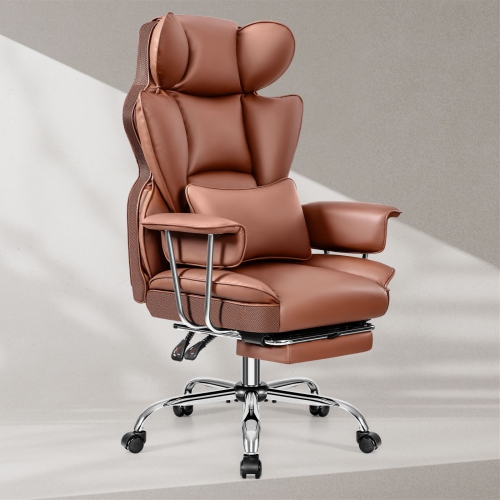 Coolse Big & Tall Ergonomic Office Chair with Foot Rest, High Back PU Leather Executive Chair with metal Armrests, Lumbar Support for Home or Work,