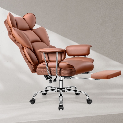 Coolse Big & Tall Ergonomic Office Chair with Foot Rest, High Back PU Leather Executive Chair with metal Armrests, Lumbar Support for Home or Work,