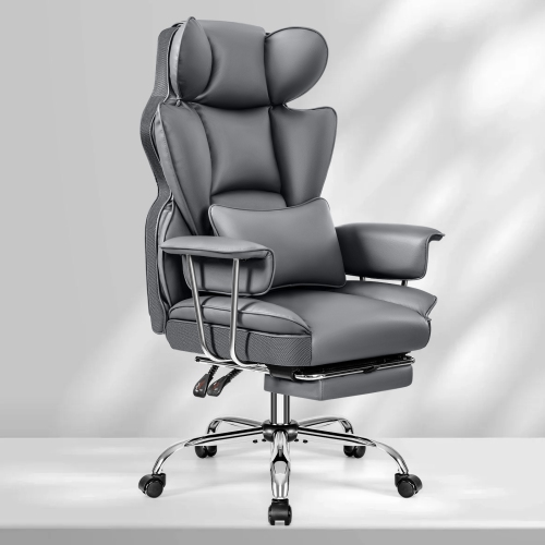 Coolse Big & Tall Ergonomic Office Chair with Foot Rest, High Back PU Leather Executive Chair with metal Armrests, Lumbar Support for Home or Work,