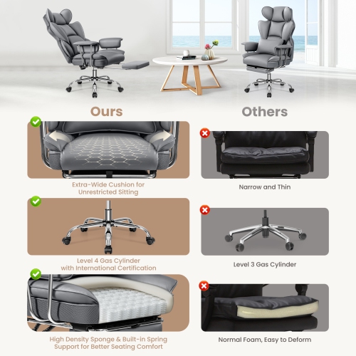 Coolse Big & Tall Ergonomic Office Chair with Foot Rest, High Back PU Leather Executive Chair with metal Armrests, Lumbar Support for Home or Work,