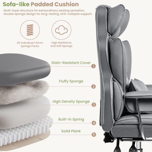 Coolse Big & Tall Ergonomic Office Chair with Foot Rest, High Back PU Leather Executive Chair with metal Armrests, Lumbar Support for Home or Work,