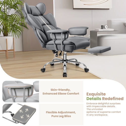 Coolse Big & Tall Ergonomic Office Chair with Foot Rest, High Back PU Leather Executive Chair with metal Armrests, Lumbar Support for Home or Work,