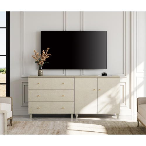 WAMPAT TV Stand for TVs up to 75 inch, 2-in-1 Modern Entertainment Center with 2 Doors and 3 Drawers, 70.8" Wooden Media Console Table with Storage