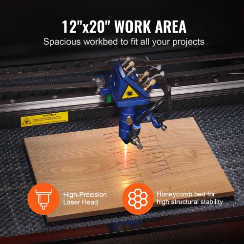 Graveur laser au CO2 VEVOR de 12 x 20&nbsp;po 50&nbsp;W, machine à découper laser 19,7 IPS avec assistance à l'air passe-2 voies, compatible avec