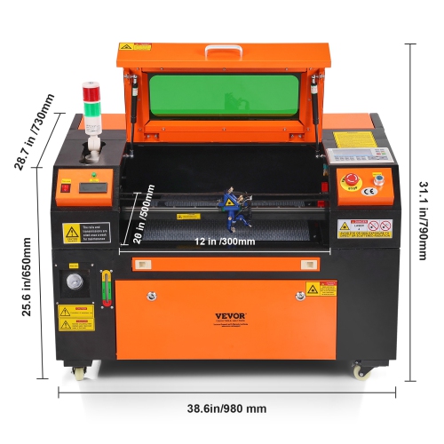 Graveur laser au CO2 VEVOR de 12 x 20&nbsp;po 50&nbsp;W, machine à découper laser 19,7 IPS avec assistance à l'air passe-2 voies, compatible avec