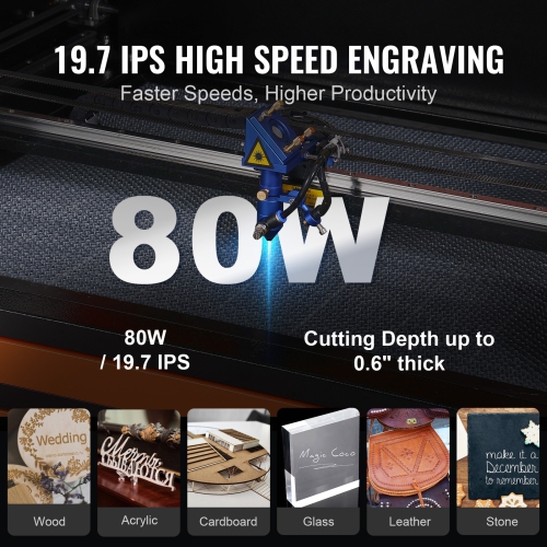 Graveur laser au CO2 VEVOR de 20 x 28&nbsp;po 80&nbsp;W, machine à découper laser 19,7 IPS avec assistance à l'air passe-2 voies, compatible avec