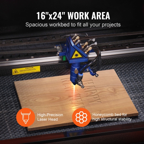 VEVOR 16 x 24 in 60W CO2 Laser Engraver, 19.7 IPS Laser Cutter Machine with 2-Way Pass Air Assist, Compatible with LightBurn, CorelDRAW, AutoCAD,