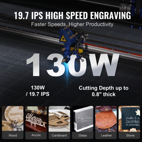 VEVOR 35 x 55 in 130W CO2 Laser Engraver, 19.7 IPS Laser Cutter Machine with 2-Way Pass Air Assist, Compatible with LightBurn, CorelDRAW, AutoCAD,