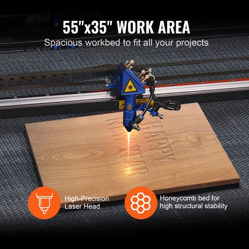 VEVOR 35 x 55 in 130W CO2 Laser Engraver, 19.7 IPS Laser Cutter Machine with 2-Way Pass Air Assist, Compatible with LightBurn, CorelDRAW, AutoCAD,