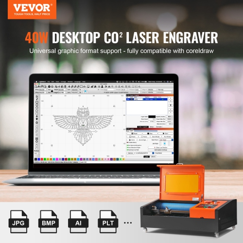 VEVOR 12 x 8 in 40W Desktop CO2 Laser Engraver,11.8 IPS Laser Cutter Machine with Water-Cooled Laser Tube, Compatible with CorelDRAW, Windows XP 7 8
