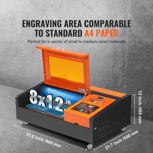 VEVOR 12 x 8 in 40W Desktop CO2 Laser Engraver,11.8 IPS Laser Cutter Machine with Water-Cooled Laser Tube, Compatible with CorelDRAW, Windows XP 7 8