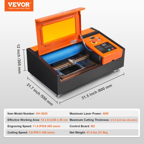 VEVOR 12 x 8 in 40W Desktop CO2 Laser Engraver,11.8 IPS Laser Cutter Machine with Water-Cooled Laser Tube, Compatible with CorelDRAW, Windows XP 7 8
