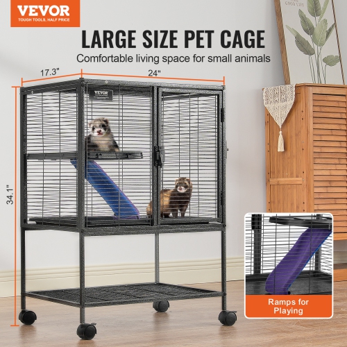 VEVOR 34" Rolling Metal Ferret Cage, Large 2-Tier Critter Nation Cage, Small Animal Cage with Ramps & Tray, Easy to Set up for Pet Rats, Hamster,