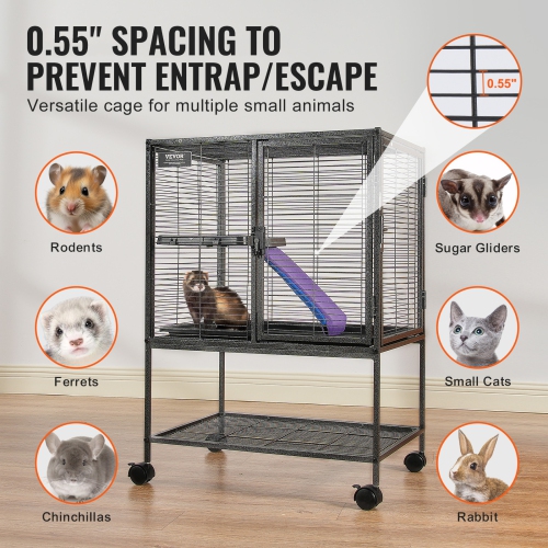 VEVOR 34" Rolling Metal Ferret Cage, Large 2-Tier Critter Nation Cage, Small Animal Cage with Ramps & Tray, Easy to Set up for Pet Rats, Hamster,