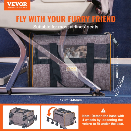 VEVOR 22 lbs Cat Carrier with Wheels, Airline Approved Rolling Pet Carrier with Telescopic Handle and Shoulder Strap, Dog Carrier with Wheels for