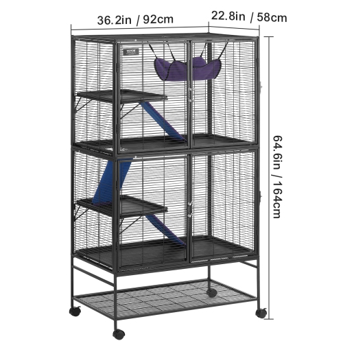 VEVOR 64.6" Rolling Metal Ferret Cage, Large 4-Tier Critter Nation Cage, Small Animal Cage with Ramps & Tray, Easy to Set up for Pet Rats, Hamster,