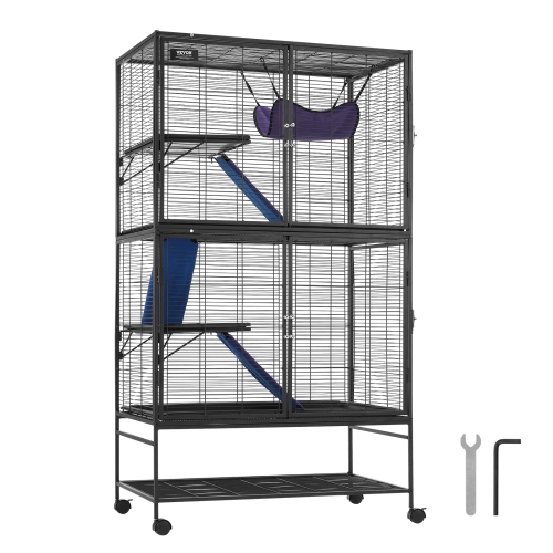 VEVOR 64.6" Rolling Metal Ferret Cage, Large 4-Tier Critter Nation Cage, Small Animal Cage with Ramps & Tray, Easy to Set up for Pet Rats, Hamster,