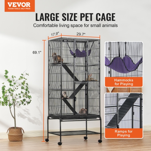 VEVOR 69" Rolling Metal Ferret Cage, Large 4-Tier Critter Nation Cage, Small Animal Cage with Ramps & Tray, Easy to Set up for Pet Rats, Hamster,