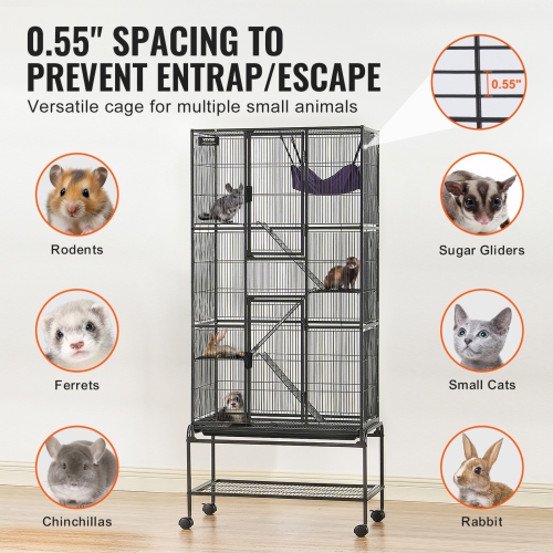 VEVOR 69" Rolling Metal Ferret Cage, Large 4-Tier Critter Nation Cage, Small Animal Cage with Ramps & Tray, Easy to Set up for Pet Rats, Hamster,