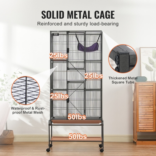 VEVOR 69" Rolling Metal Ferret Cage, Large 4-Tier Critter Nation Cage, Small Animal Cage with Ramps & Tray, Easy to Set up for Pet Rats, Hamster,