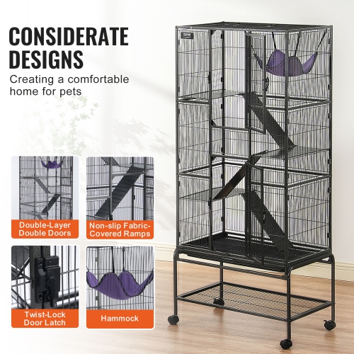 VEVOR 69" Rolling Metal Ferret Cage, Large 4-Tier Critter Nation Cage, Small Animal Cage with Ramps & Tray, Easy to Set up for Pet Rats, Hamster,