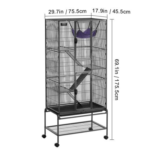 VEVOR 69" Rolling Metal Ferret Cage, Large 4-Tier Critter Nation Cage, Small Animal Cage with Ramps & Tray, Easy to Set up for Pet Rats, Hamster,