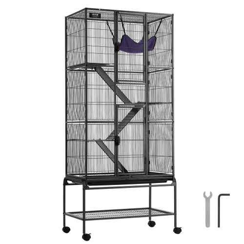 VEVOR 69" Rolling Metal Ferret Cage, Large 4-Tier Critter Nation Cage, Small Animal Cage with Ramps & Tray, Easy to Set up for Pet Rats, Hamster,