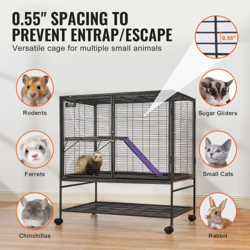 VEVOR 39" Rolling Metal Ferret Cage, Large 2-Tier Critter Nation Cage, Small Animal Cage with Ramps & Tray, Easy to Set up for Pet Rats, Hamster,