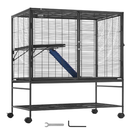 VEVOR 39" Rolling Metal Ferret Cage, Large 2-Tier Critter Nation Cage, Small Animal Cage with Ramps & Tray, Easy to Set up for Pet Rats, Hamster,
