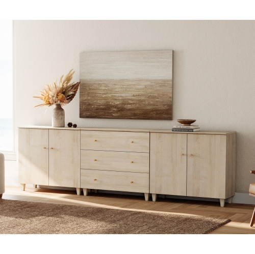 WAMPAT TV Standh for 100+ Inch TVs, 3-in-1 Modern Entertainment Center with 4 Doors and 3 Drawers, 106" Media Console Table with Compartments for