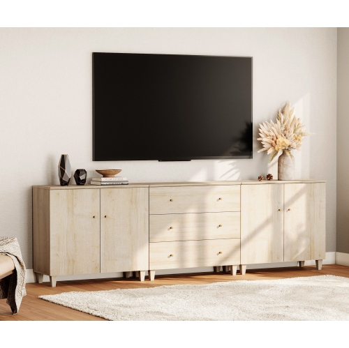 WAMPAT TV Standh for 100+ Inch TVs, 3-in-1 Modern Entertainment Center with 4 Doors and 3 Drawers, 106" Media Console Table with Compartments for