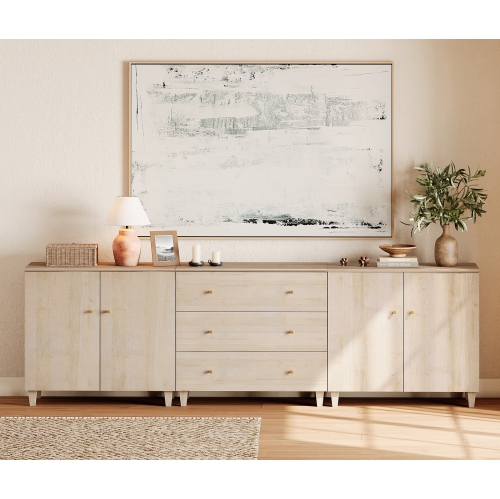 WAMPAT TV Standh for 100+ Inch TVs, 3-in-1 Modern Entertainment Center with 4 Doors and 3 Drawers, 106" Media Console Table with Compartments for