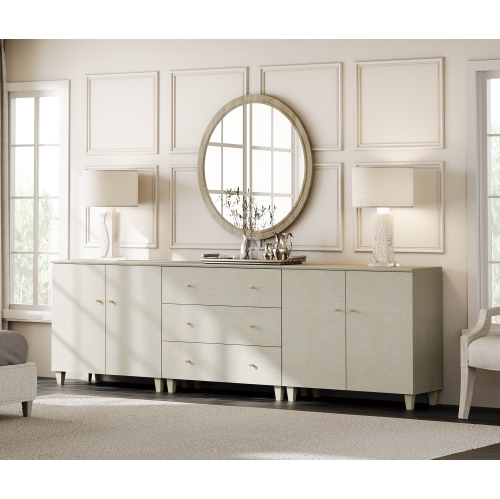 WAMPAT TV Stand for 100+ Inch TVs, 3-in-1 Modern Entertainment Center with 4 Doors and 3 Drawers, 106" Wooden Media Console Table with Compartments